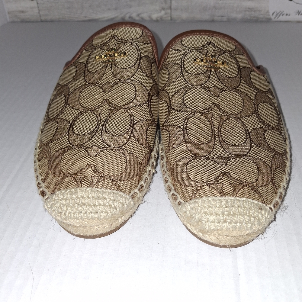 Coach G4841 Caley Signature Jacquard Espadrille Size 7- Khaki Saddle - Picture 2 of 5